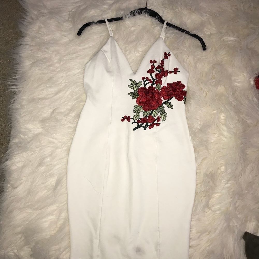 Rose Embroidered White Mini Dress